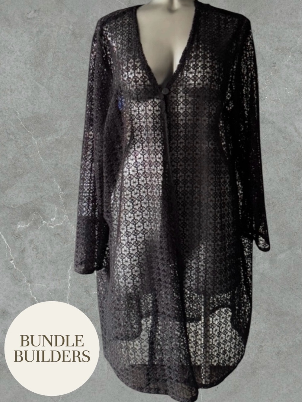 $10 Add-on | Black Crochet Long-Sleeve Cover-Up